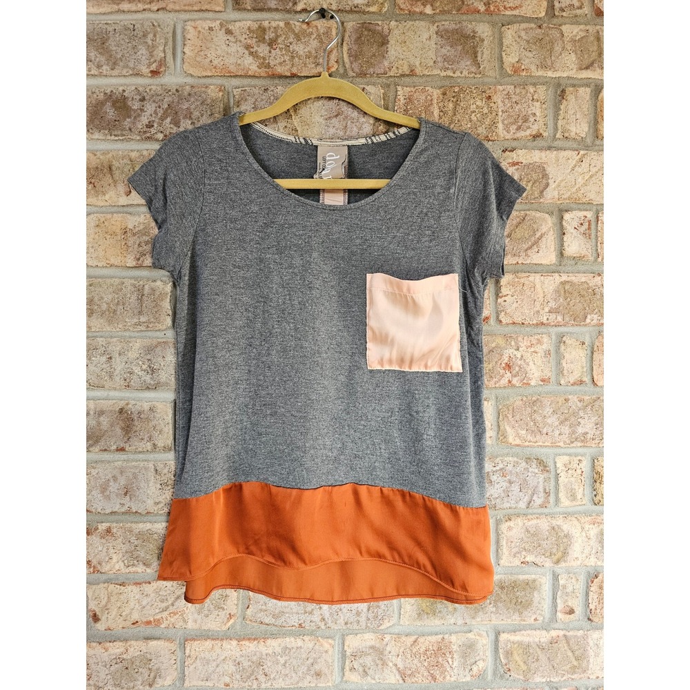 Dolan Left Coast Collection Grey Hilo Tee Shirt Orange Hem Detail Pink Pocket XS